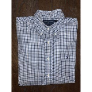 Polo‎ Ralph Lauren 16 1/2 L Classic Fit Blue and White Gingham Check Button Down